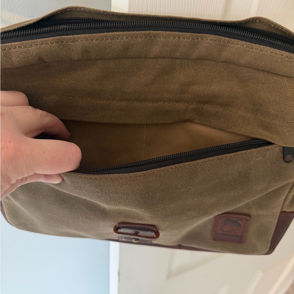 NutSac Everyday Carry Satchel Rugged Canvas Leather Messenger Bag - Brown Green - Picture 9 of 10